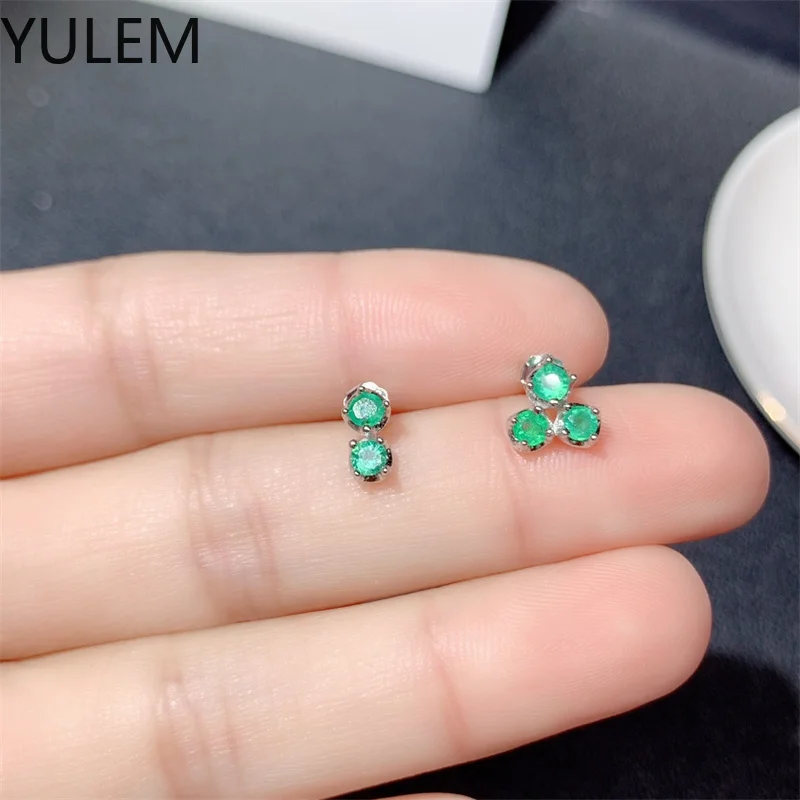 YULEM Emerald Stud Earrings Dainty Gemstone Stud Earrings Silver 925 Jewelry Minimalist Tarnish Resistan Fine Jewelry