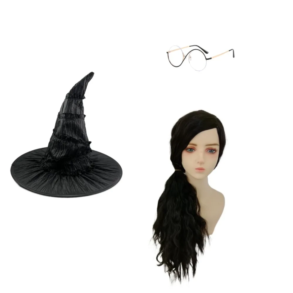 Film Glinda Elphaba okulary magiczna zła czarna złota kręcona pleciona peruka kapelusz czarownicy ze składaną koronką Halloween Cosplay