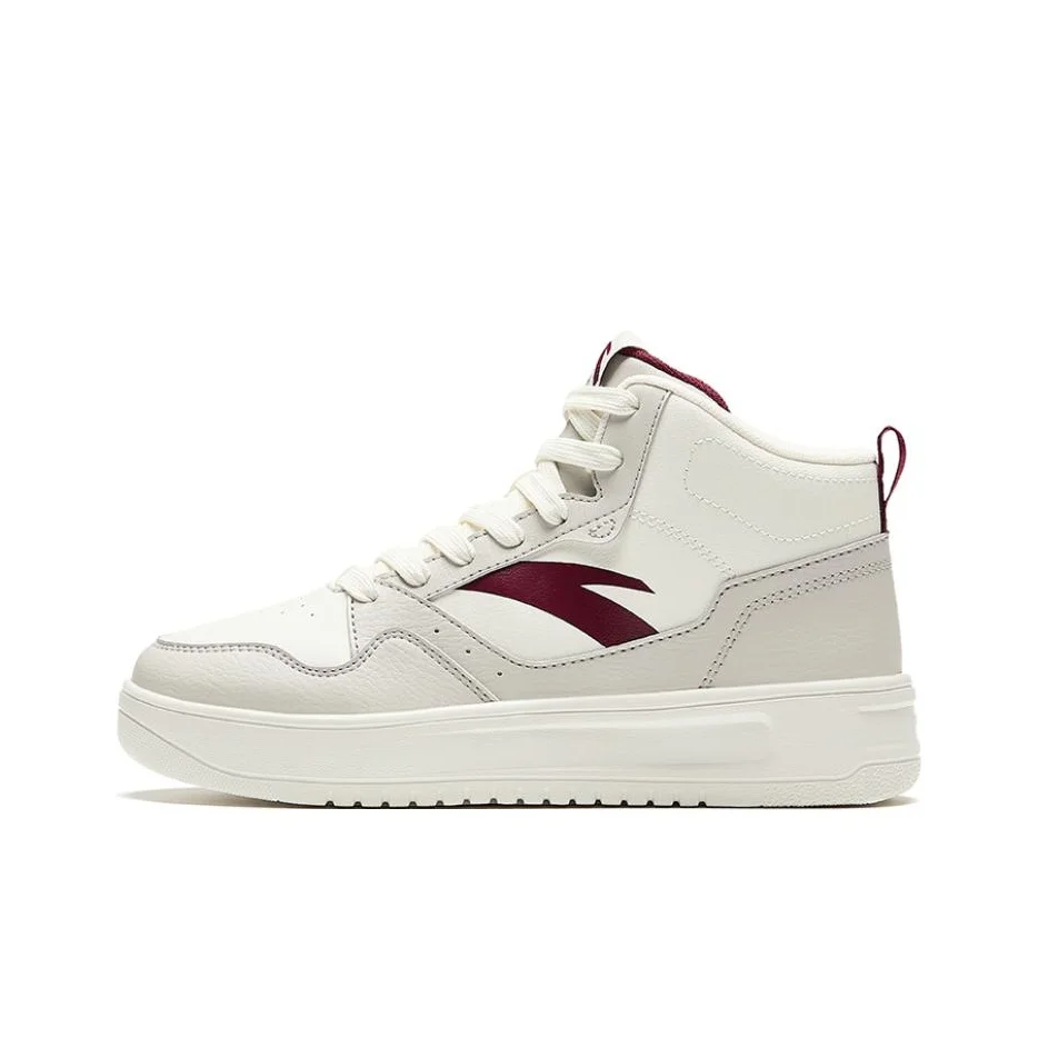 Anta Easy Abrasion Resistant Lightweight Breathable Height Increasing High top Skateboard Shoes Women's White Red 922448002Q-5