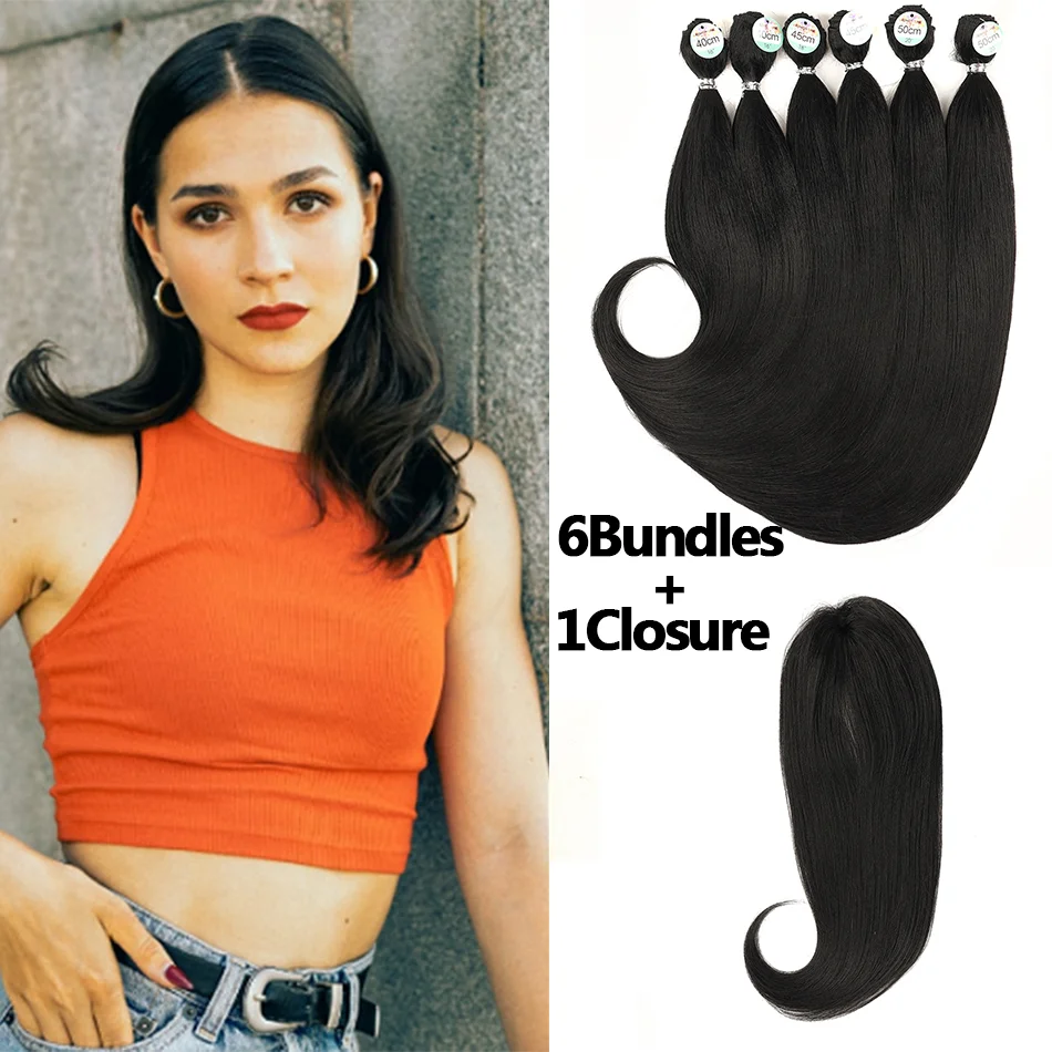 

BOL Synthetic Straight Curly Hair Bundles Extensions With Closure 16 18 20inch Black Bundles 7Pcs/lot Hair for Women
