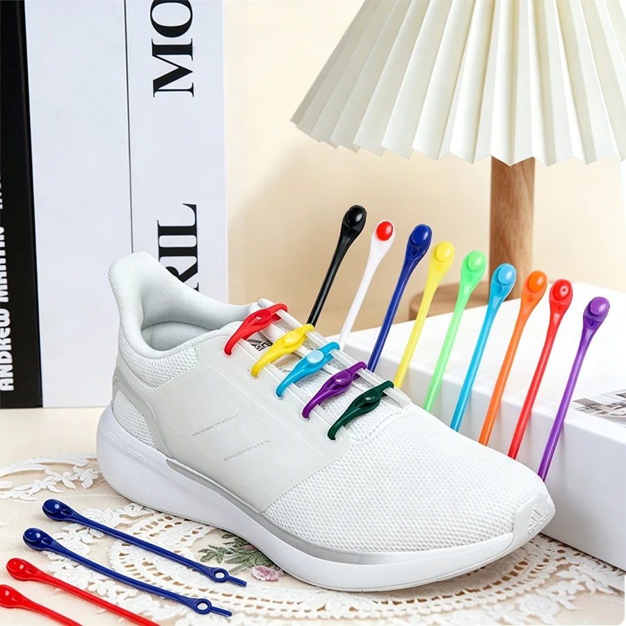 12Pcs Colorful Silicone No-Tie Shoelaces Universal Elastic Shoelaces Replacement for Sports Shoes and Running Shoes