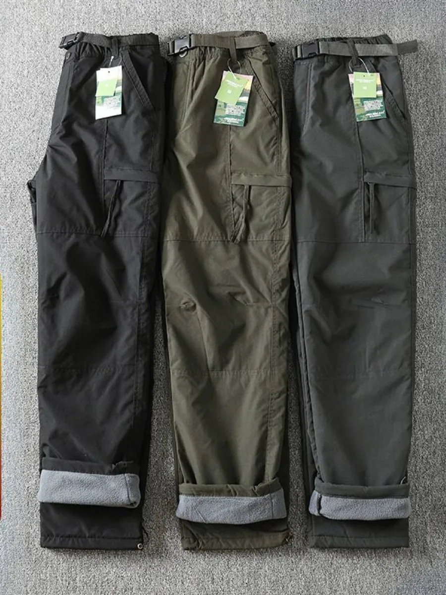 

Thiened Fce Outdoor Men's Cotton Pants Straight Casual Workwear Trousers Warm Windproof Autumn Winter Faionable