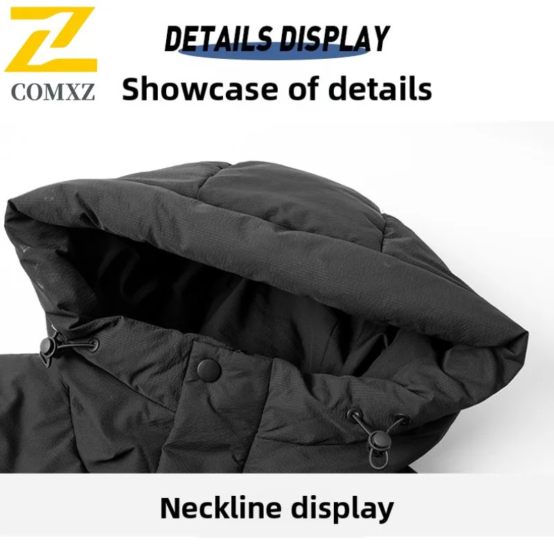 COMXZ Men Winter Jacket Solid Color Warm New Mid Length Snow Trip Loose Premium Camping Puffer Jacket Coldproof Parker Coats