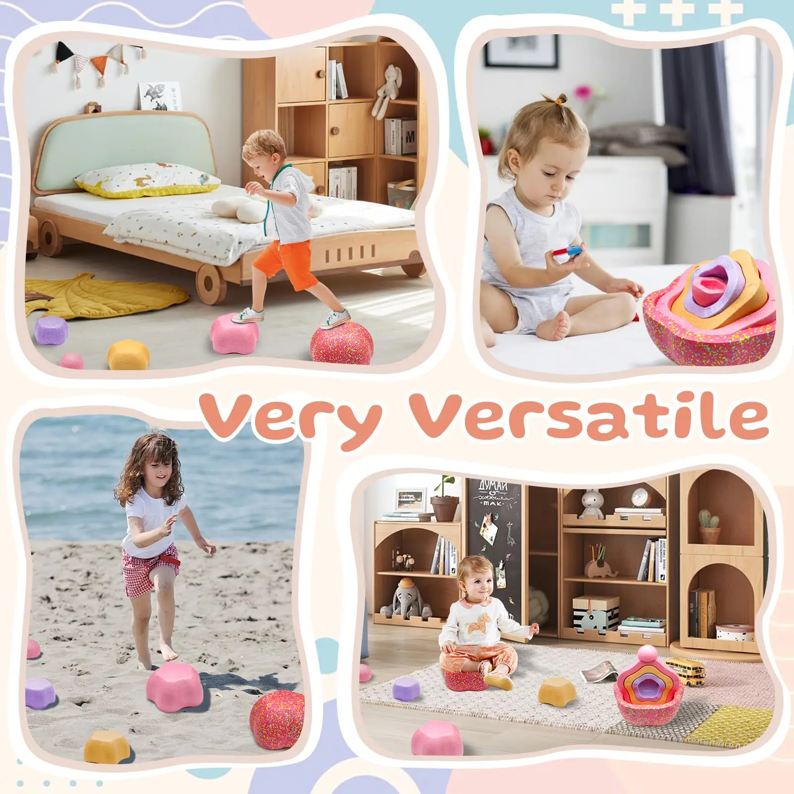 5 قطع من أحجار قوس قزح للأطفال الصغار، لعبة رياضية حسية، توازن التدريب في الهواء الطلق، ألعاب داخلية، لعبة خطوة إسفنجية EPP