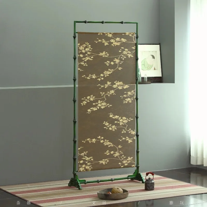 Screen, green, double-sided printing plum blossom broken branch flower height 180cm