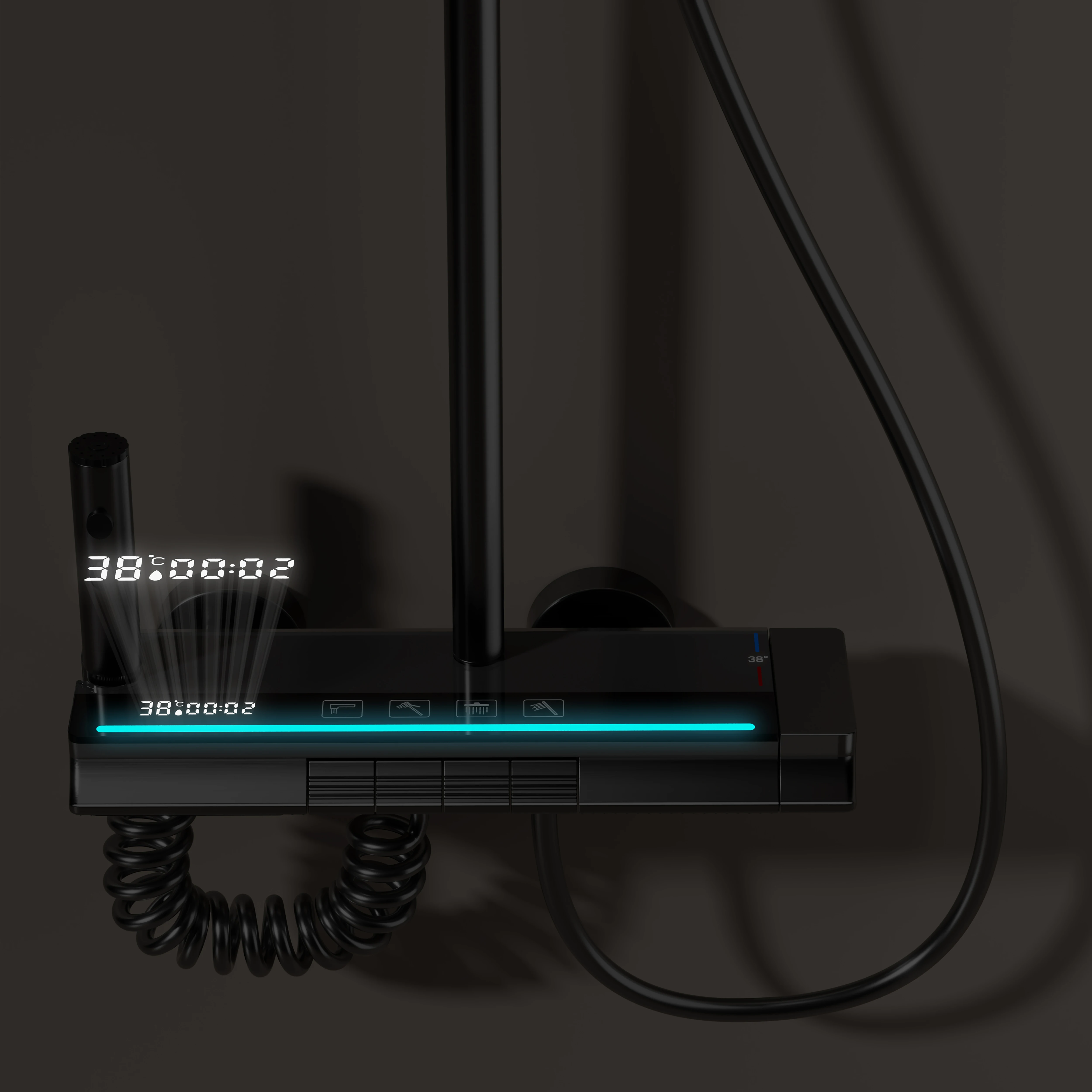 LED Light Rainfall Shower Heads Solid Aluminum Digital Display Piano Keys Shower Set System