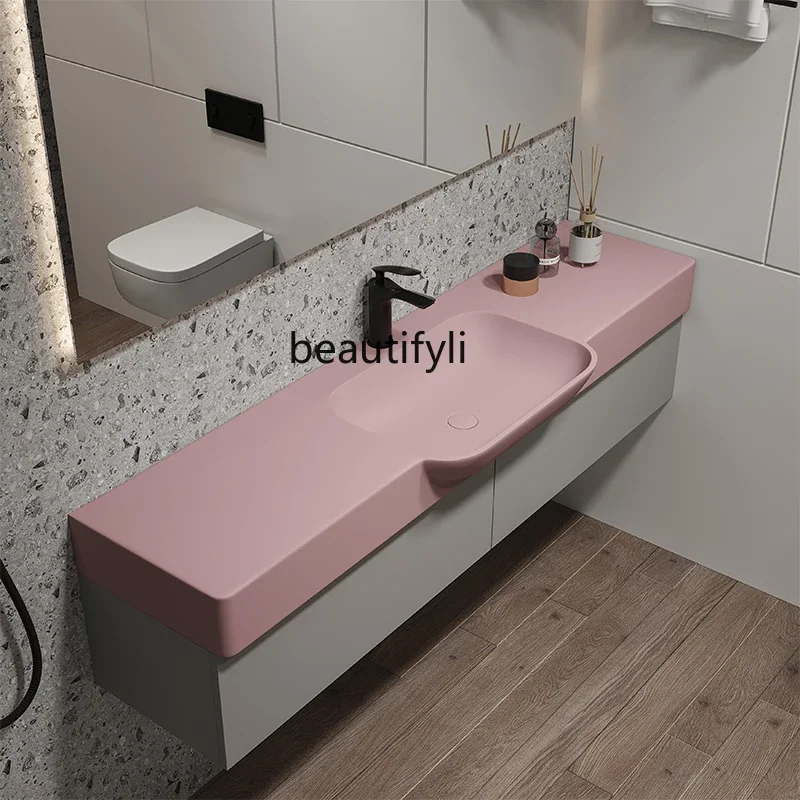 Pink Matte Wall-Mounted Semi-Embedded Belly Wash Basin Wash Basin Drop-in Sink Table Basin