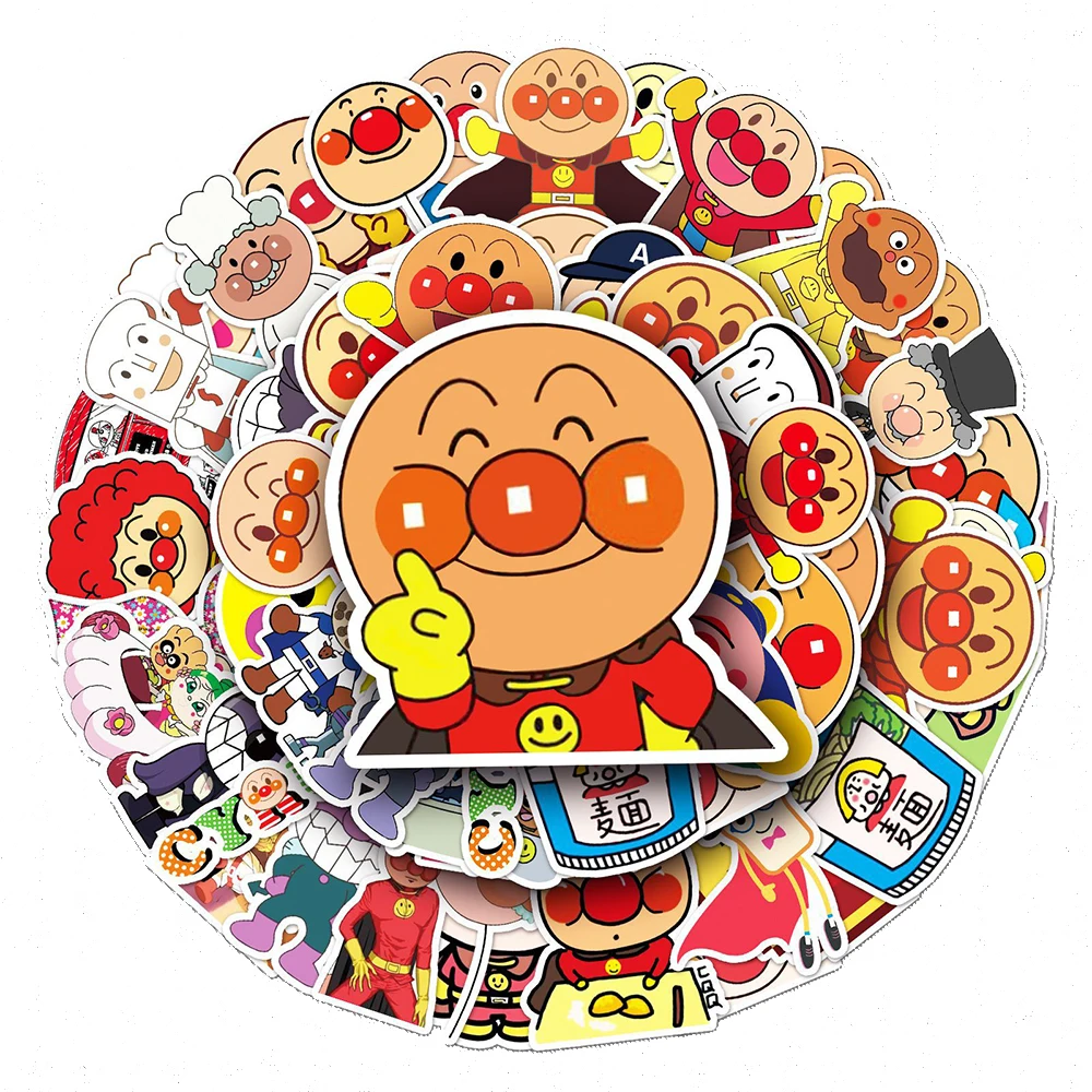 50pcs Cool Cartoon Anime Anpanman Stickers Decals DIY Fridge Skateboard Laptop Motorcycle Phone Car Kids Cartoon Sticker Toys