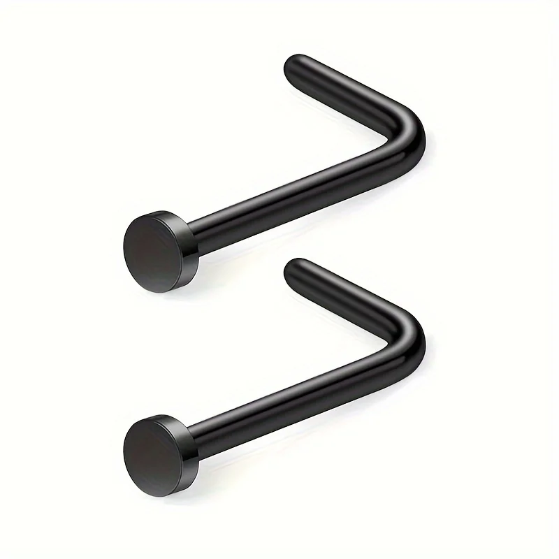 2pcs L-Shaped Nose Studs 2mm Flat Top 7mm Stainless Steel Rod Piercing Jewelry Simple Style Stainless Steel Nose Rings