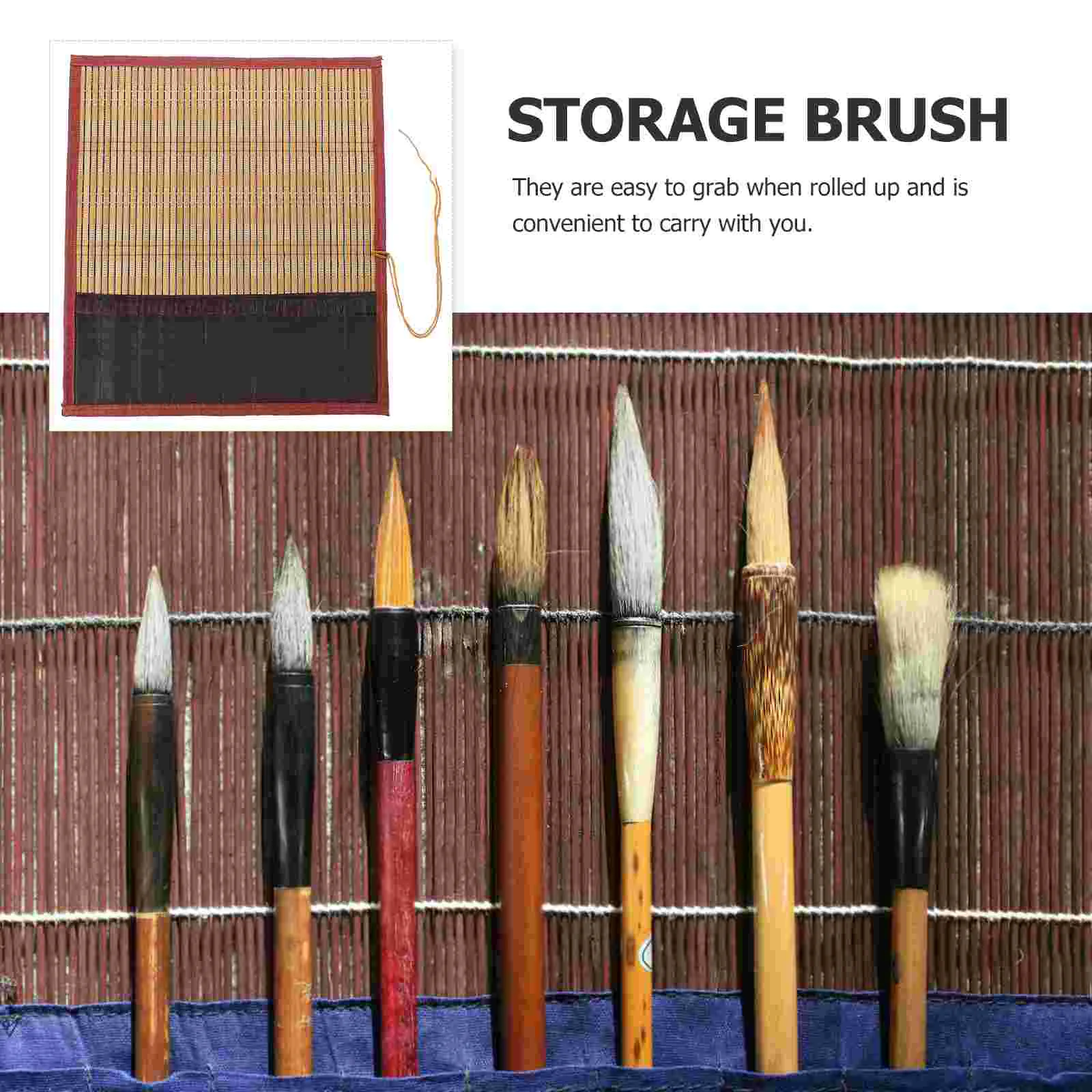 Brush Pen Curtain Bamboo Roll Storage Bag Calligraphy and Painting Protection Collection Pocket Pencil Organizer Brown