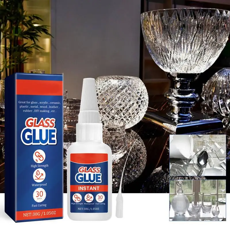 Instant Glass Glue Instant Bonding Ceramic Glue for Glass to Glass Tip Applicator 30G Long-Lasting Glass Glue for Jewelry