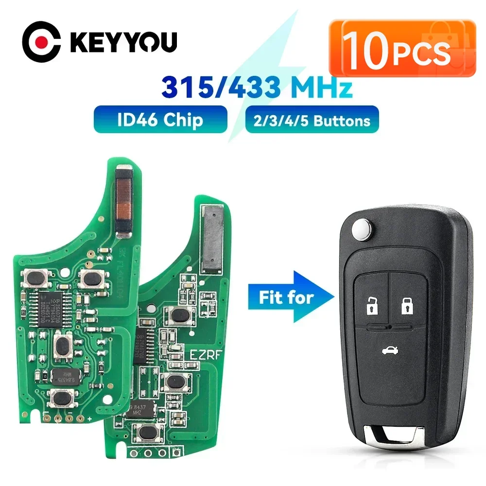 KEYYOU 10PCS 315/433MHz Car Remote Key Electronic Circuit Board For Chevrolet Malibu Cruze Aveo Spark Sail Opel Buick ID46 Chip