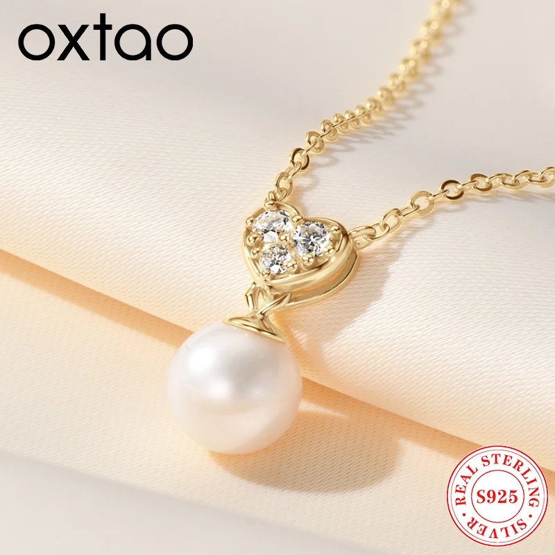 

OXTAO настоящее серебро 925, ожерелье из натурального пресноводного жемчуга, кулон для женщин, цепочка на ключицу, ожерелье, ювелирные изделия, подарок, оптовая продажа