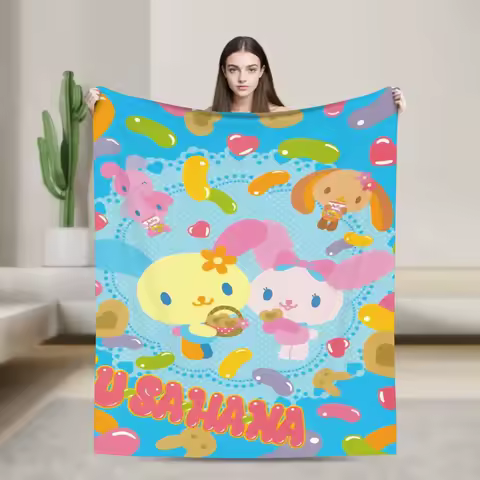 Kawaii Usahana Cartoon Blanket Soft Funny Plush Throw for Couch Bed Airplane Travel Flannel Bedspread Cover