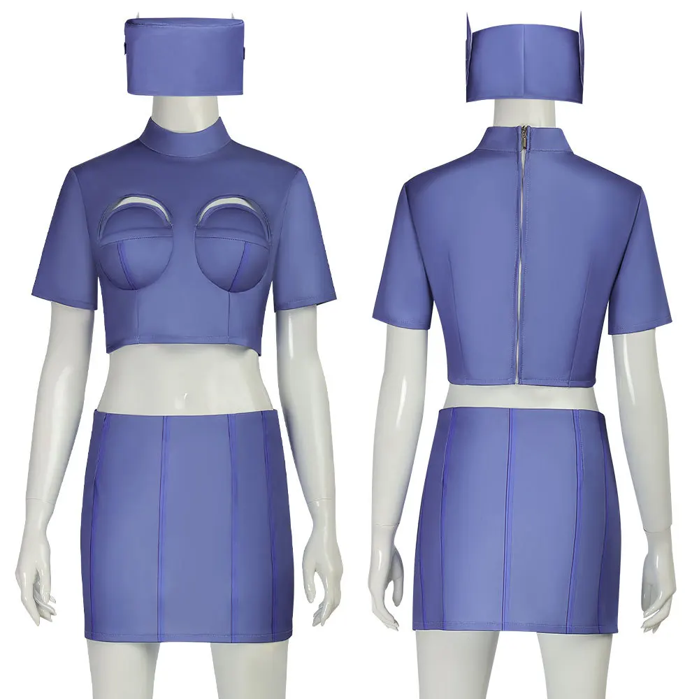 Conjunto Sexy de moda de Halloween para mujer adulta, uniforme azul de Cosplay del quinto elemento, disfraz de camarero, azafata de aerolínea Vintage