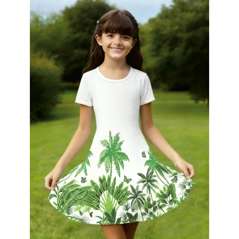 

2025 Coconut Green Butterfly Element, Stylish Short Sleeve Printed Dress