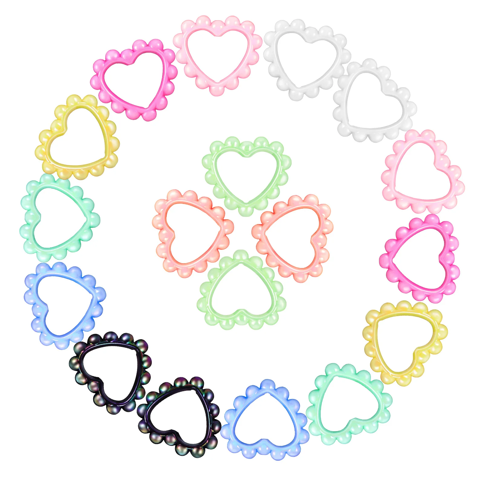 

18 pcs Heart Shaped Acrylic Beadable Frames with Holes for DIY Jewelry Making Supplies Phone Case Decorations Charm Necklaces