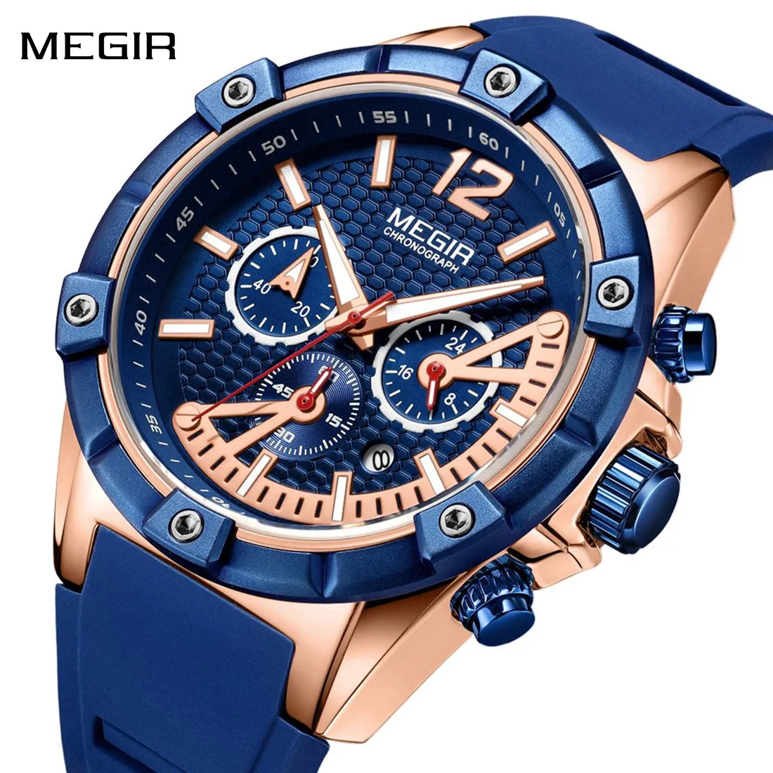 

MEGIR модные мужские часы силиконовый ремешок спортивные военные часы хронограф водостойкие мужские наручные часы Montre Homme 2083