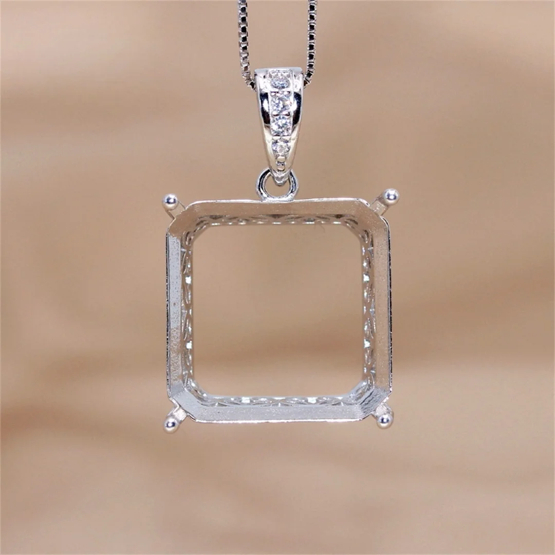 

S925 Sterling Silver Square 10/11/15/16/17/18/19mm Amber beeswax DIY Pendant Settings Gifts Man Womens Mount Jewelry Wholesale