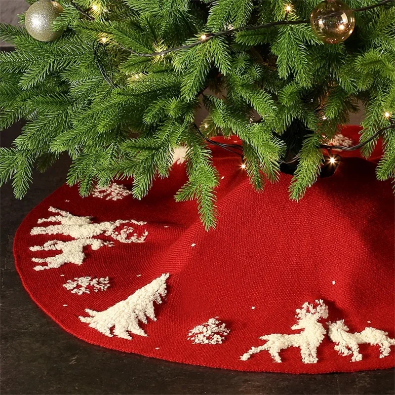 36inch/92cm Christmas Tree Skirts Elk Red Beige Christmas Tree Decorations Base Cover Mat New Year Merry Christmas for Tree 2023