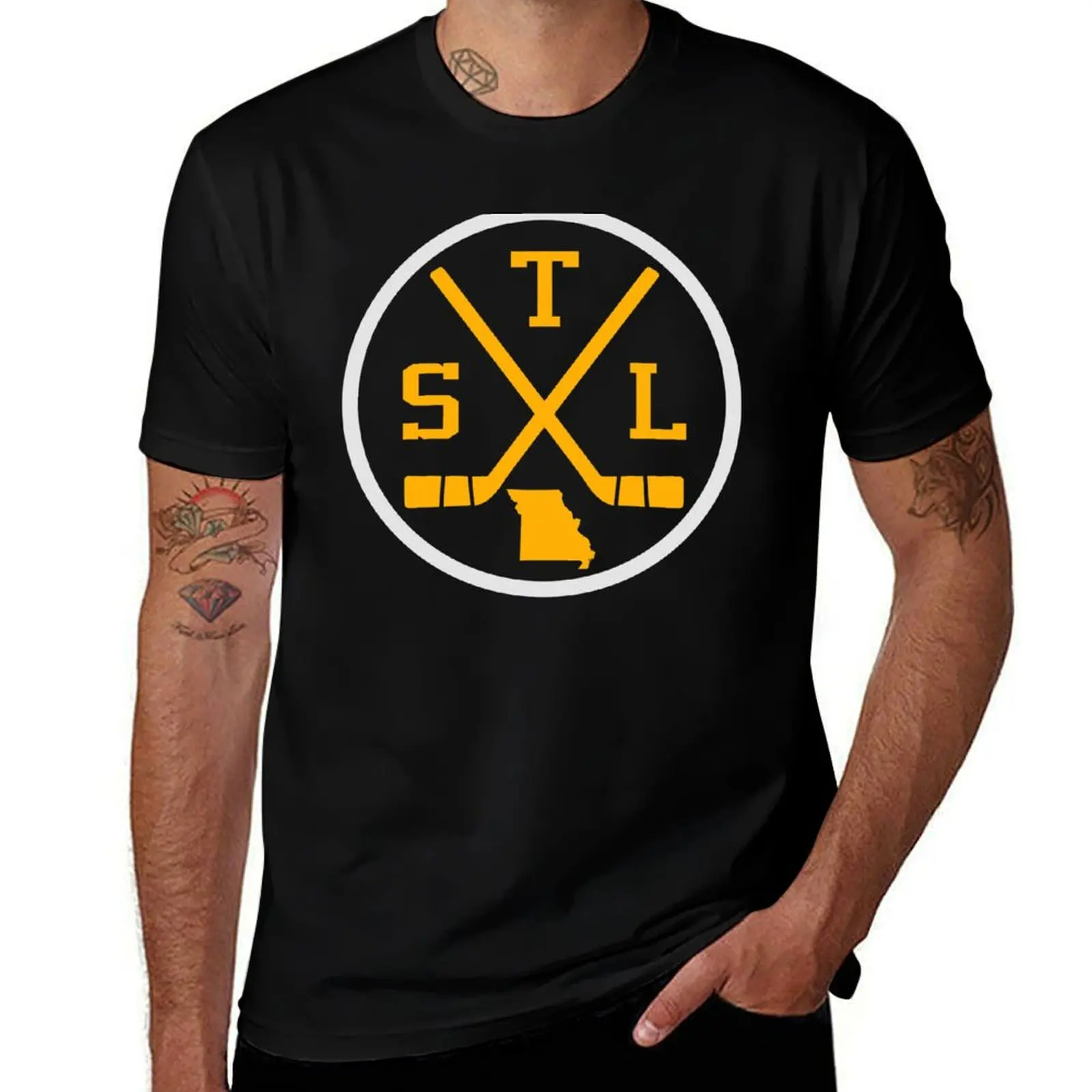 

Retro St. Louis Hockey Emblem Vintage STL T-Shirt blue archive baggy shirts t shirts for men cotton