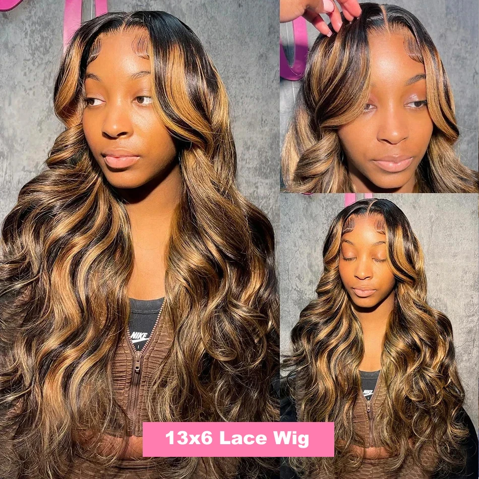 Highlight Ombre 13x4 Body Wave Lace Front Human Hair Wigs Brazilian Honey Blonde 13x6 Full Lace Frontal Wigs For Women