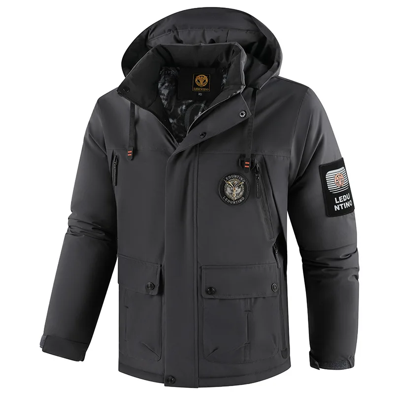2025 Men's Large-Sized Hooded Cotton-Padded Jacket Casual Winter Outdoor Multi-Bag Thickened Trendy Coat