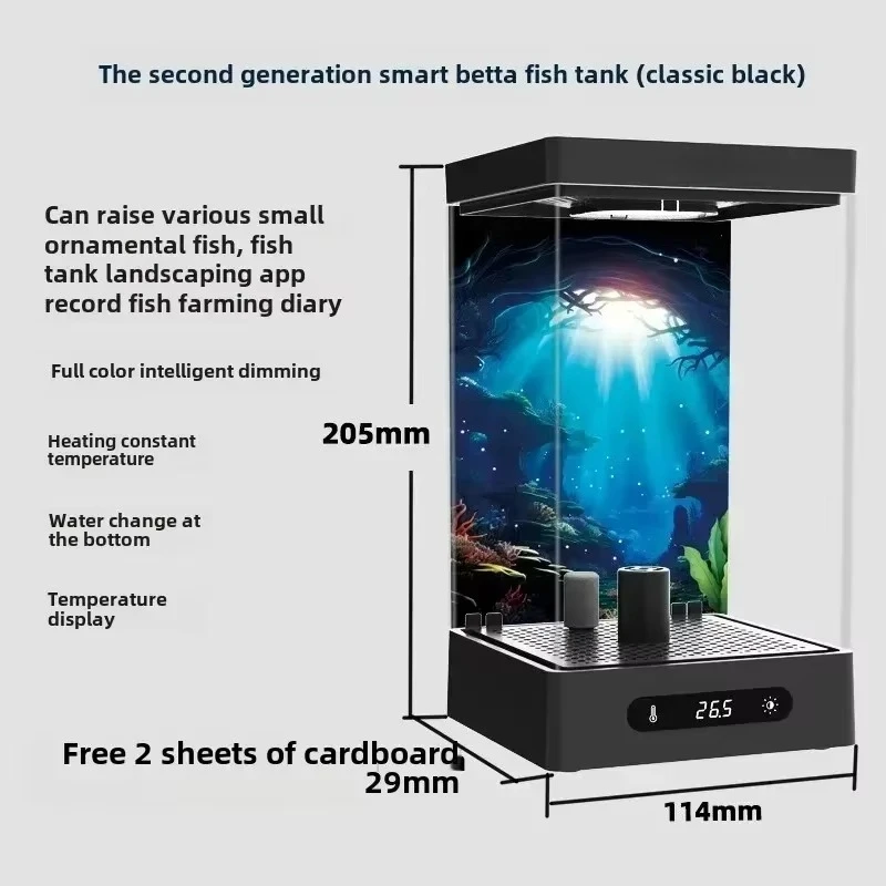 Smart Betta Fish Tank Mini Desktop Aquarium with Constant Heating Thermostatic Full Color LED Light Eco Night Lamp