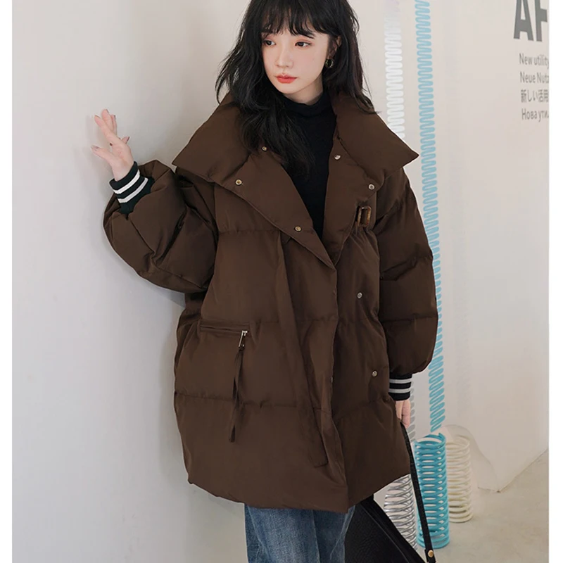 

Gidyq Winter Women Puffty Jacket Fashion Bandage Loose Thick Warm Cotton Padded Coats Korean Casual Female All Match Outerwear