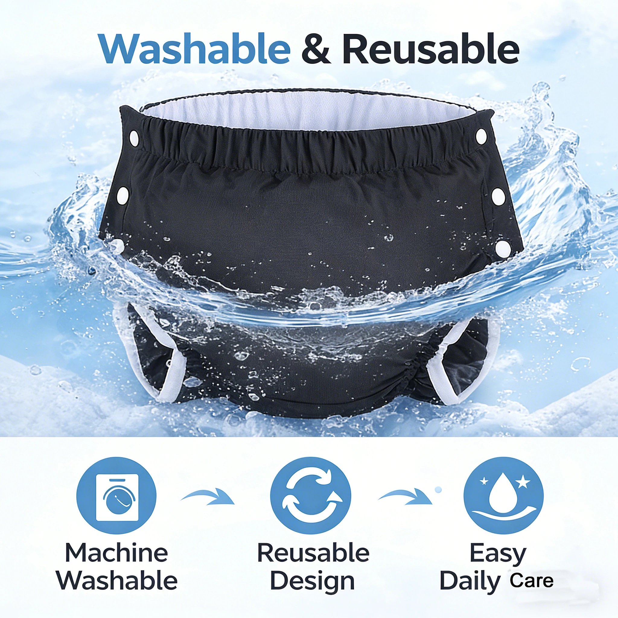 BIAI Reusable Adult Cloth Diapers Waterproof Leak-Proof & Super Absorbent Breathable for Incontinence Adult (Unisex Washable）
