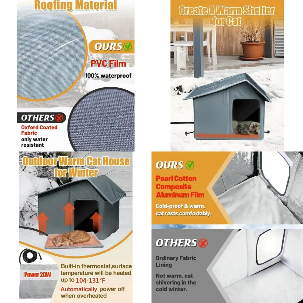 

Insulated Outdoor Cat Shelter with Thermostatic Heating for Winter, Escape Door, Ideal for Feral Cats (Small)