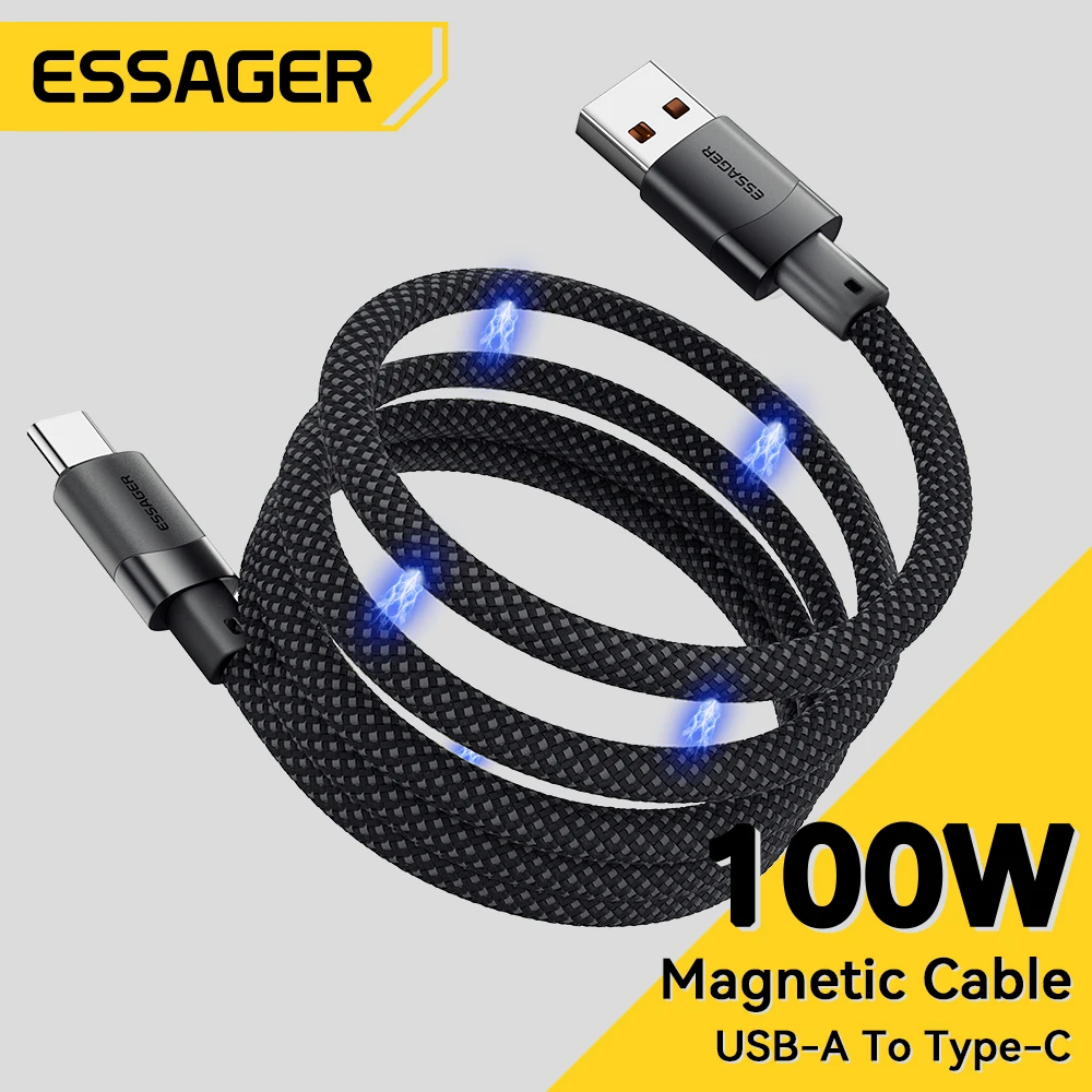 Essager 7A USB A To Type C Fast Charging Cable 100W Magnetic Suction Anti Winding Data Wire Cord For iPhone 15 Laptop MacBook