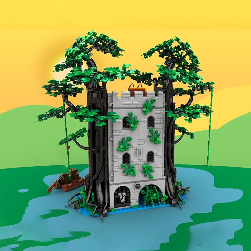 2012PCS Moc medieval architecture series remake forest man river fortress castle building blocks children's holiday gift