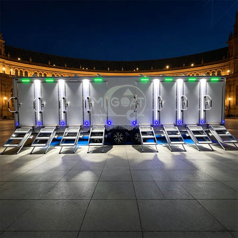 Hot Sale 8 Stall Mobile Toilet Trailer Tandem Axle Flushing Portable Restroom With Shower LED Light For Large Outdoor Events