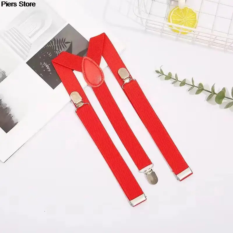 Hot Sale Classic Solid Color Elastic Leather Suspender Brace For Men Women Black Red Adjustable Straps Suit Skirt Accessories