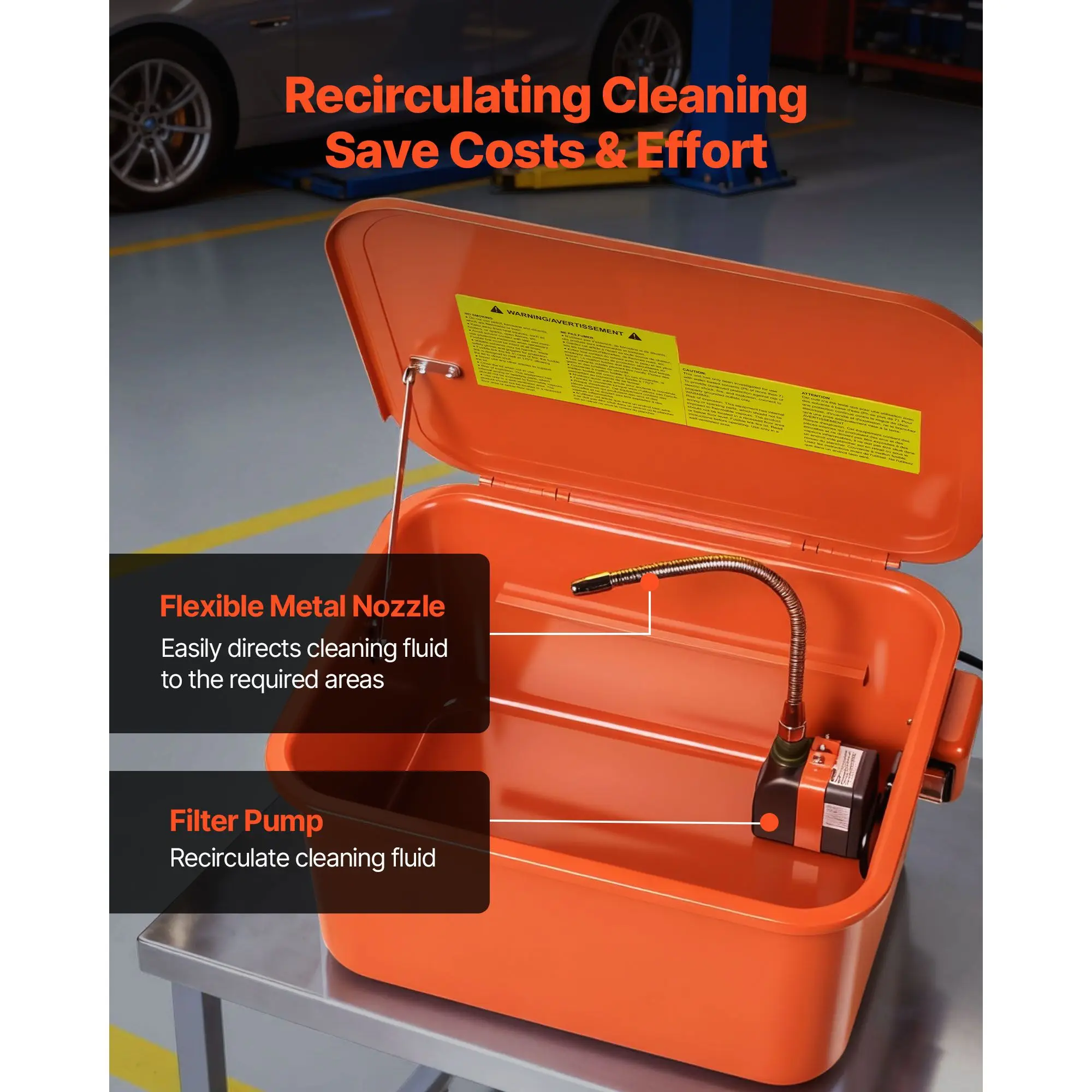

Parts Washer 5-Gallon, 3.5 Gallon Solvent Capacity, 0.4 Gallon per Minute Max Pump Output, Portable Steel Automotive Parts Cleaner with Electric Pump for Wheel Bearings, Gears, and Carburetors