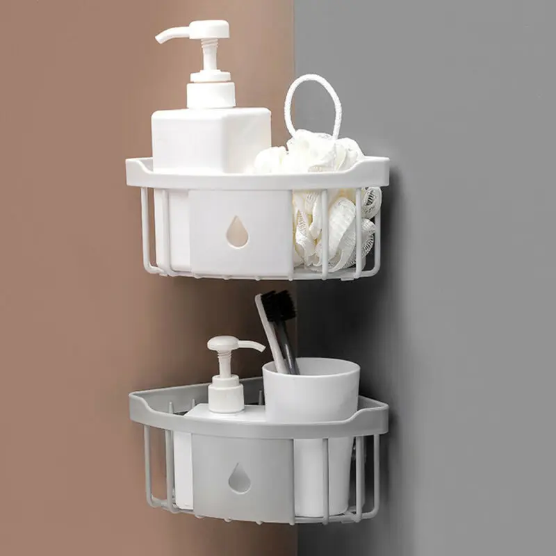 Kitchen Free Hole Shelf Bathroom Bathtub Wall Mounted Storage Rack Organizer Accessories Shower Corner