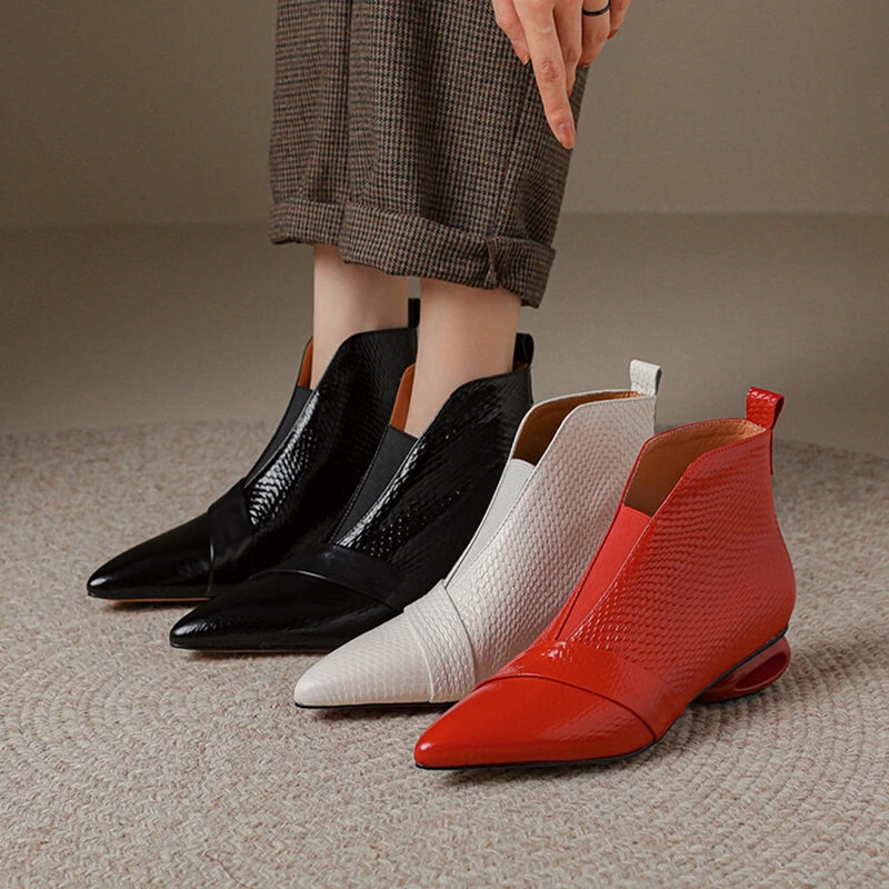 NEW Autumn Ankle Boots Genuine Leather Shoes for Women Pointed Toe Strange Heel Shoes Slip-on Modern Boots Elegant Daily Shoes