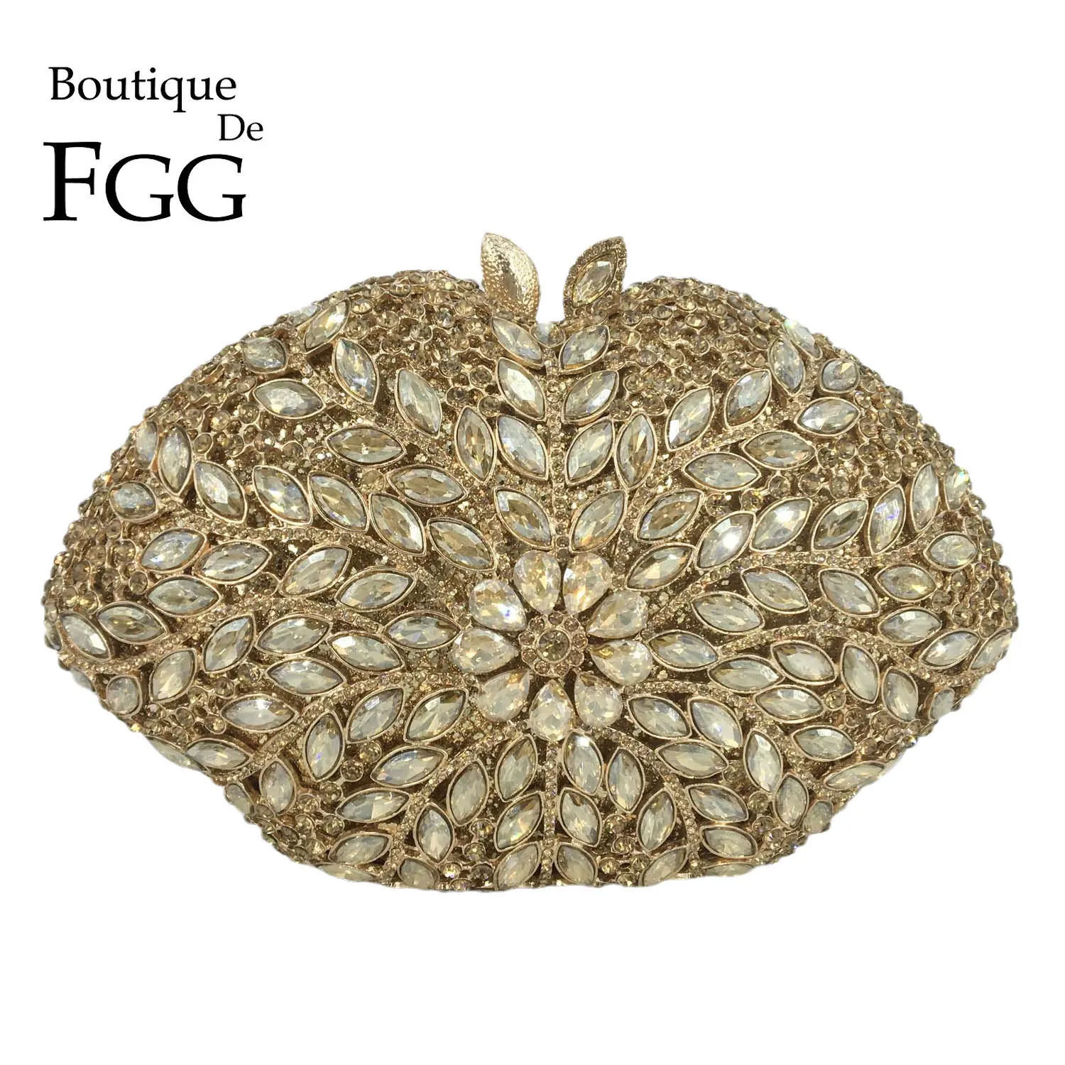 

Boutique De FGG Women Gold Flower Evening Bags Wedding Party Bridal Clutch Rhinestones Handbags and Purses