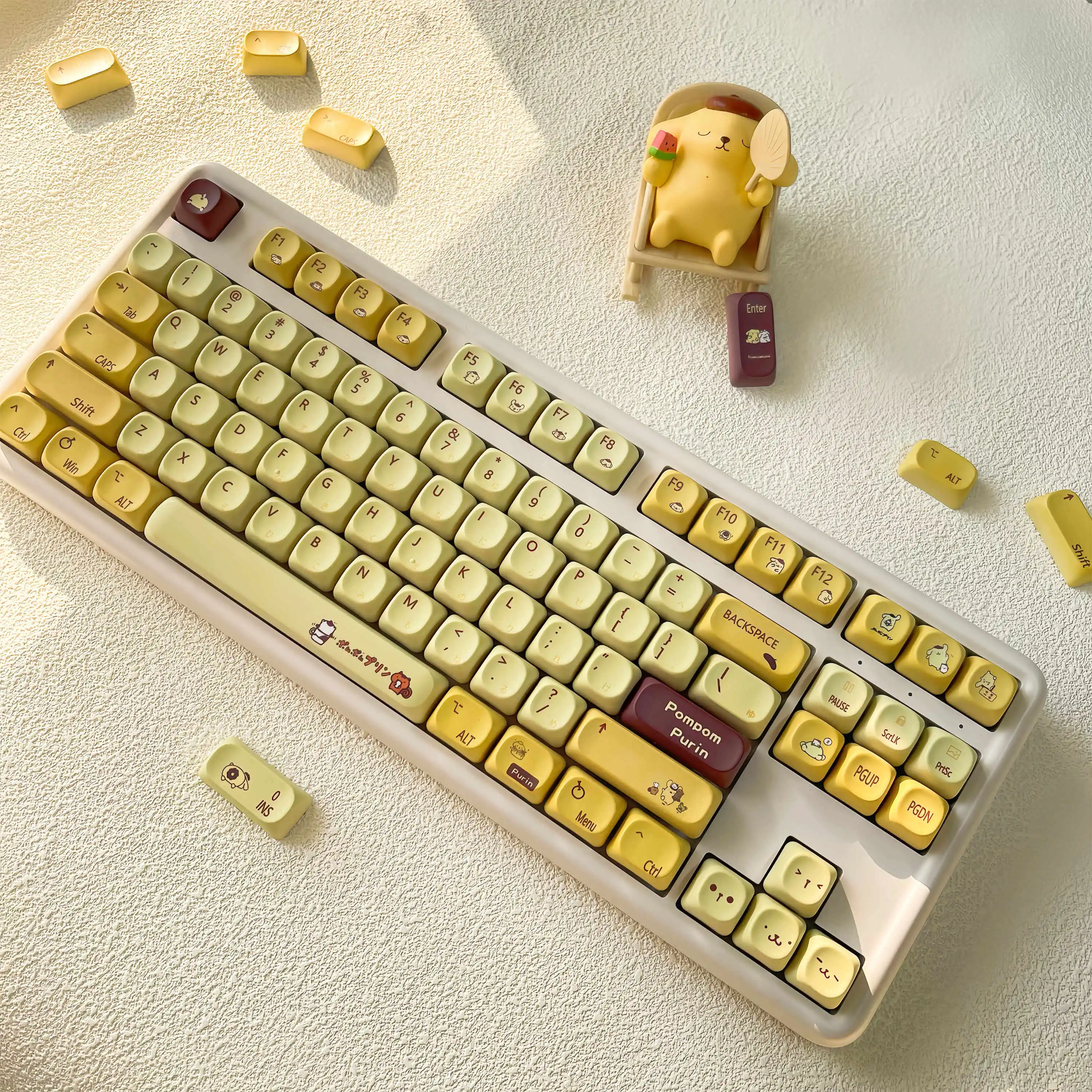 Cute Sanrio Pom Pom Purin Anime Keycaps PBT Heat Sublimation MOA XDA Cherry Profiled MX Switch Game Mechanical Keyboard Keycaps