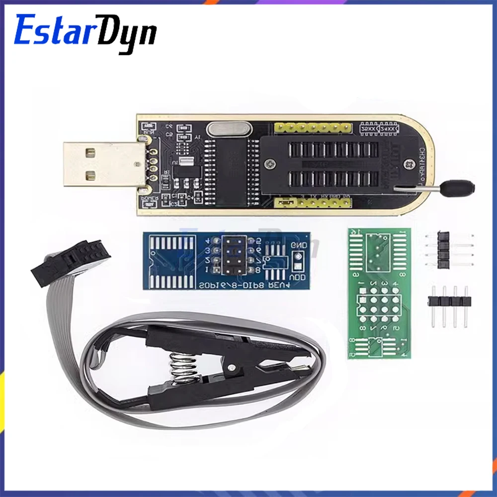 CH341 CH341A/CH341B Programmer 1.8V/3.3V/5V USB EEPROM Flash BIOS Burner for 24CXX/25CXX/93CXX with SOIC8 Test Clip & Adapter