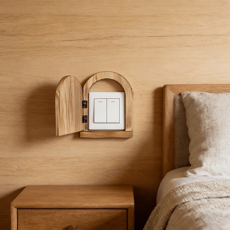 Wall Solid Wood Switch Decoration Box,Switch Protection Cover,Dustproof Cover for Shielded Sockets,No Drilling Installation