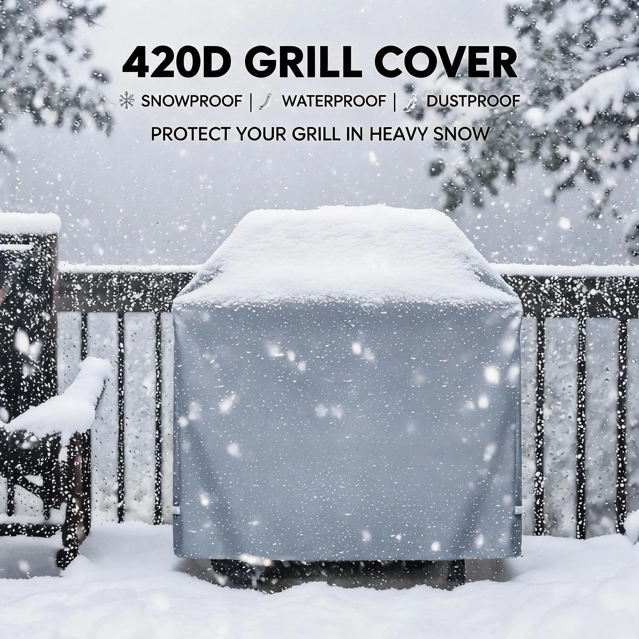 420D Oxford Cloth Large Grill Cover Rip-Proof Garden Waterproof BBQ Gas Furniture Covers Anti-UV Fade Resistant Adjustable Cover