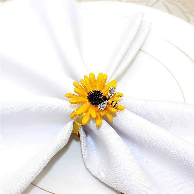 ABWR-6PCS حلقات منديل عباد الشمس حلقات منديل معدنية حامل الخريف حلقات منديل لعشاء الزفاف عيد الميلاد الشكر سهلة Inst