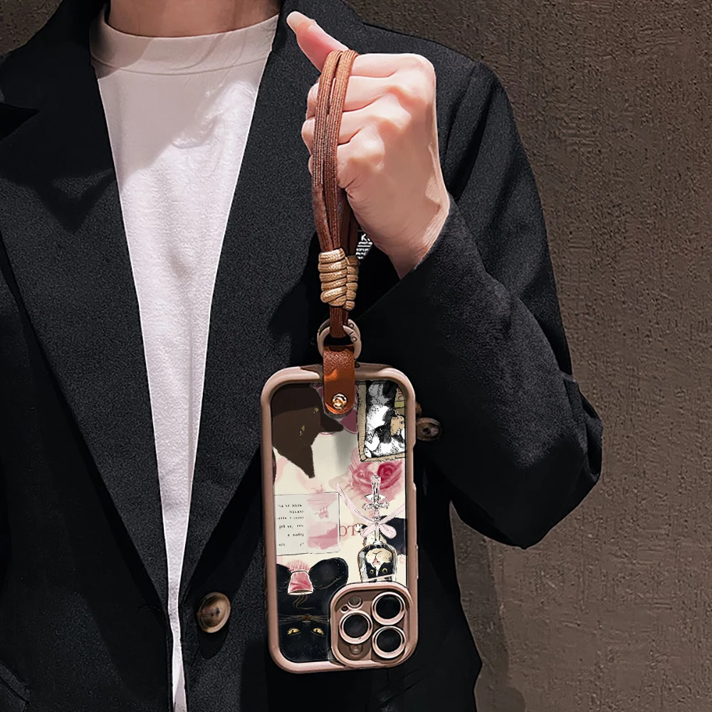 Retro-Katzen-Collage-Silikon-Handyhülle für iPhone 17 16 17 Pro 15 14 13 12 11 Pro Max 16E 7 8 Plus XR XS mit Lanyard, niedliche Hülle – Detail 5