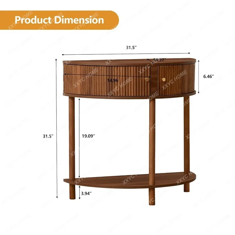 JYGFluted Half Moon Console Table Storage Solid Wood Legs Narrow Entryway Living Room Hallway Foyer, Customized  FT