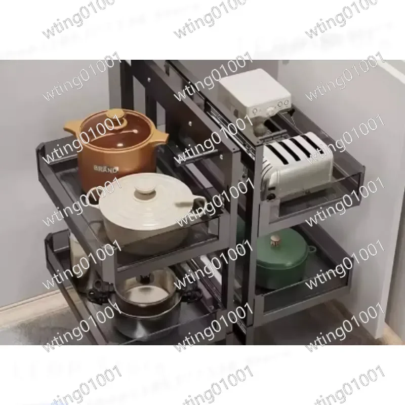 for Drawer Type Kitchen Corner Pull Out Seasoning Dish Basket Large Capacity Cabinet Corner Storage Organizer for Kitchen
