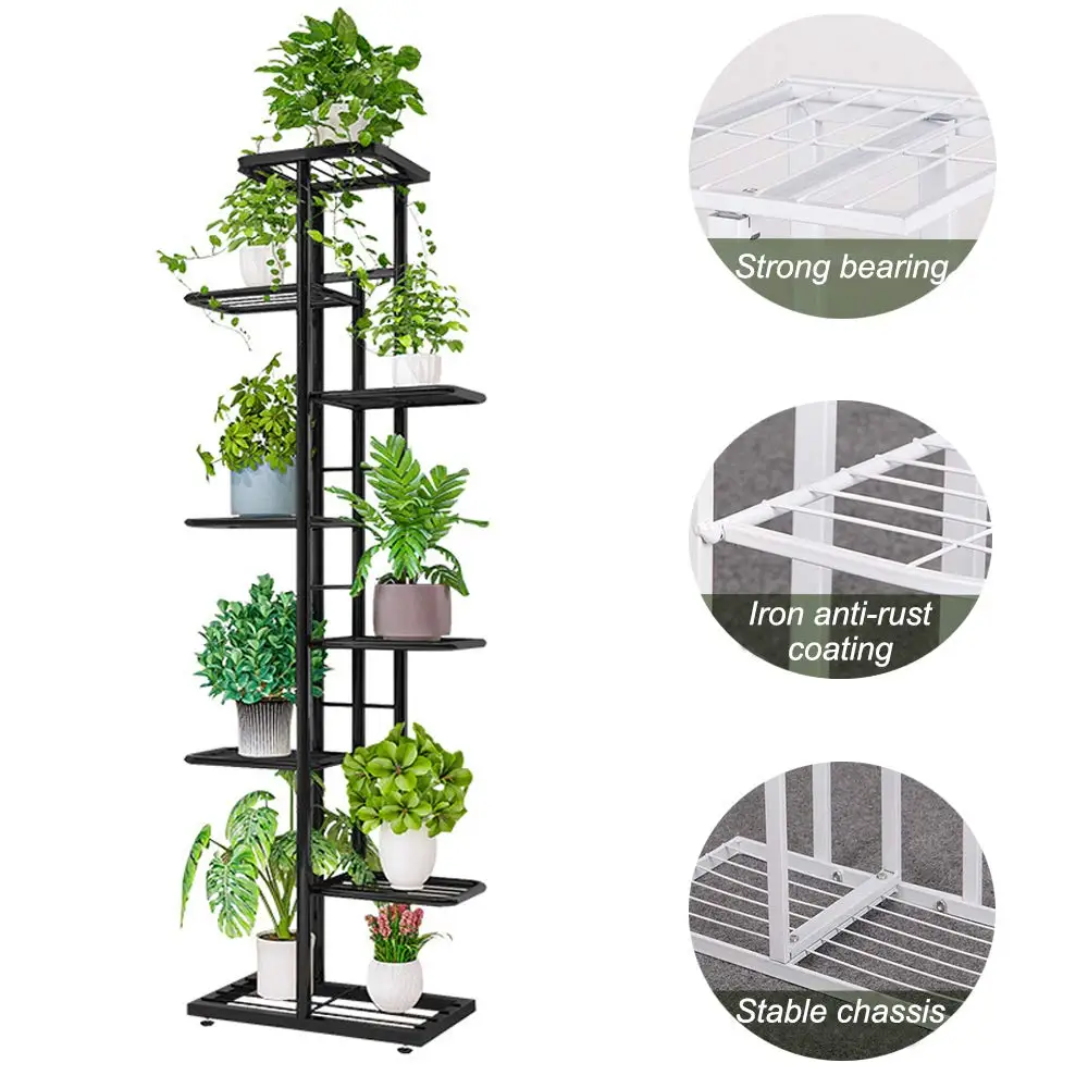 8 Tier Metal Flower Pot Stand Rack Plant Stand for Living Room Balcony Hallway Garden Corner or Courtyard Planter Display Rack