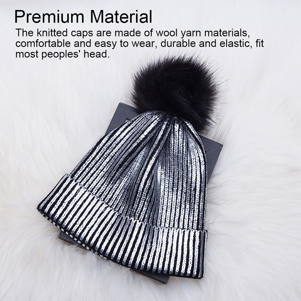 Winter Warmer Metallic Shiny Knitted Fashion Caps Beanies Hats Pompom Outdoor Skullies Accessories for Cycling