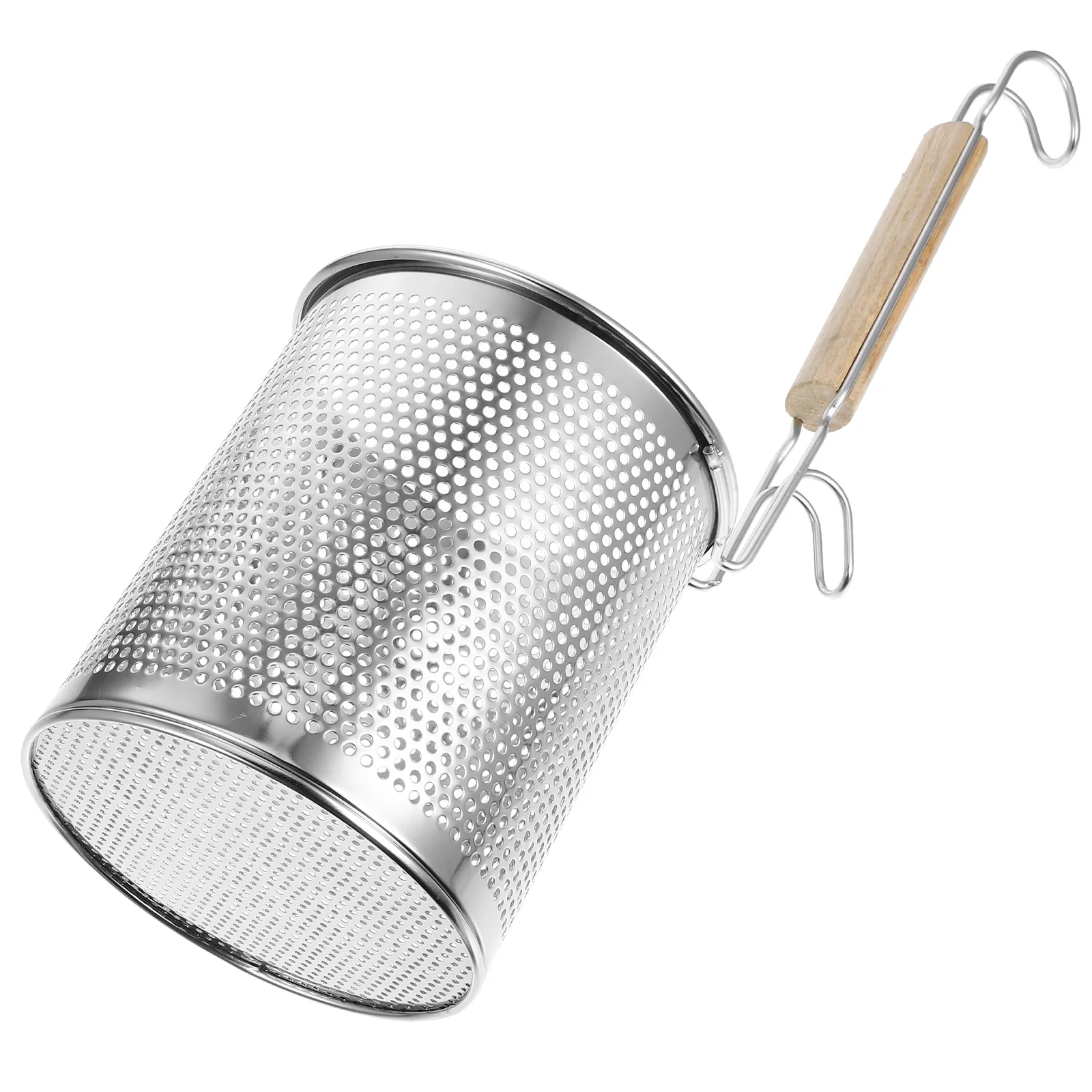

1pc Punching Colander Spoon Mesh Strainer Noodle Kitchen Fry Filter Heat Resistant Stainless Steel Wood Practical